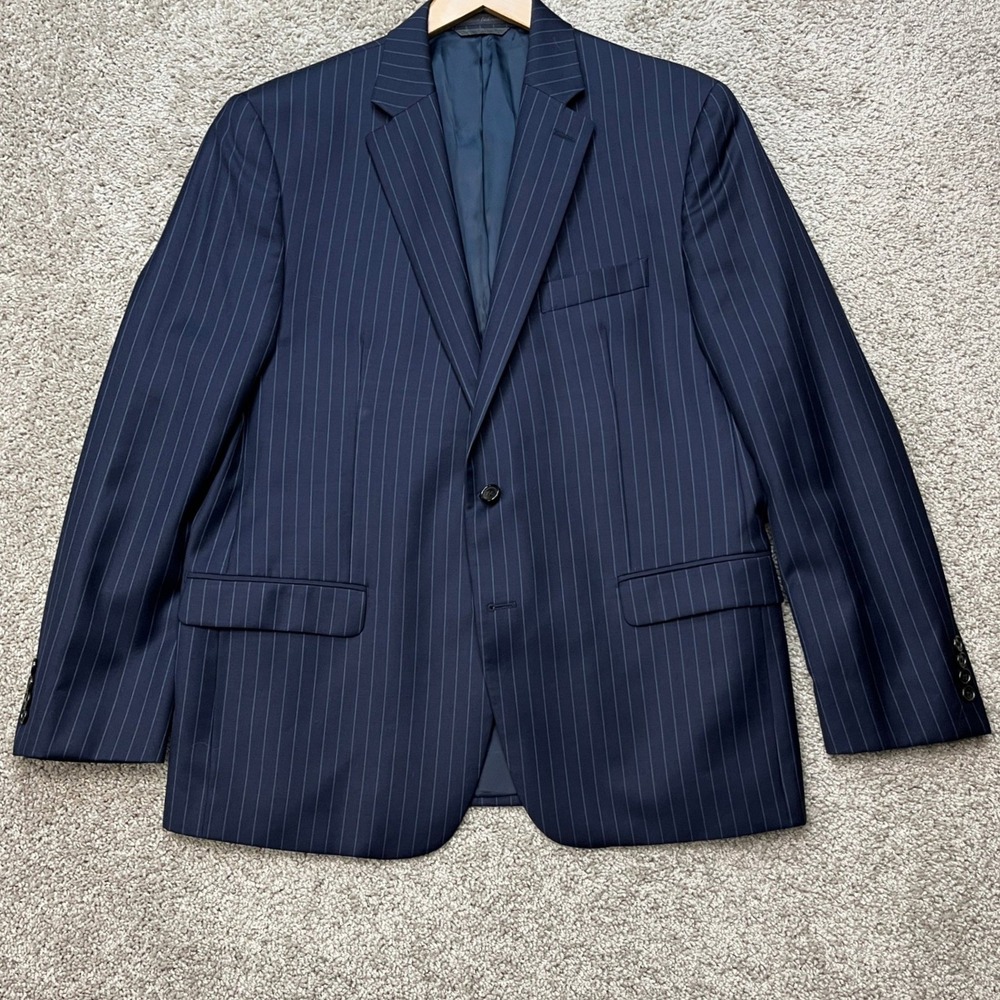 Lauren Ralph Lauren Blazer Mens 42R Navy Blue Pinstripe Flap Pocket Wool Sport